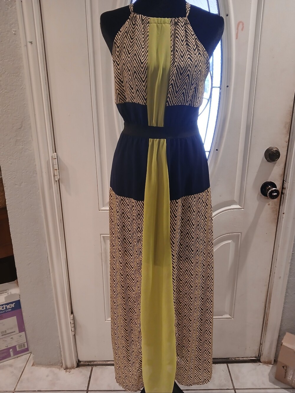 a'gaci Navy and Tan Backless Maxi Dress